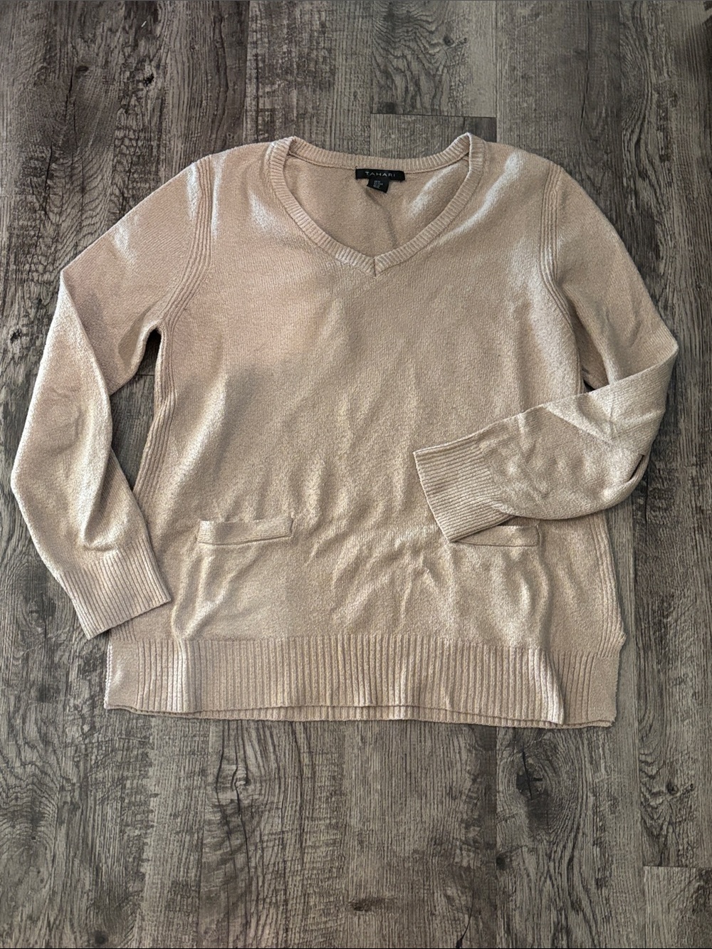 Tahari V-Neck Sweater - Tan - Size Medium